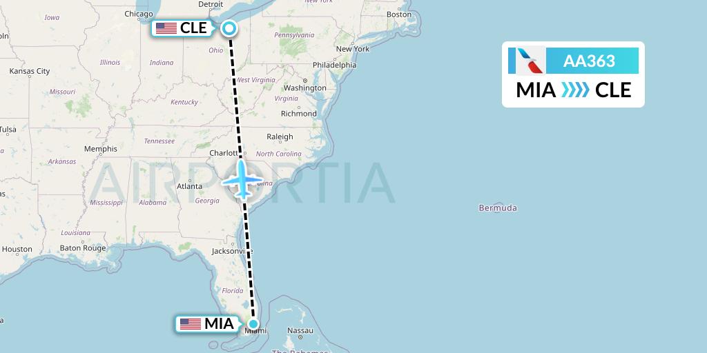 AA363 American Airlines Flight Map: Miami to Cleveland