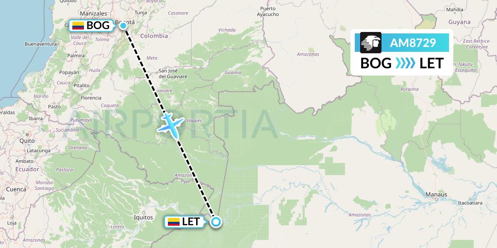 AM8729 Aeromexico Flight Map: Bogota to Leticia