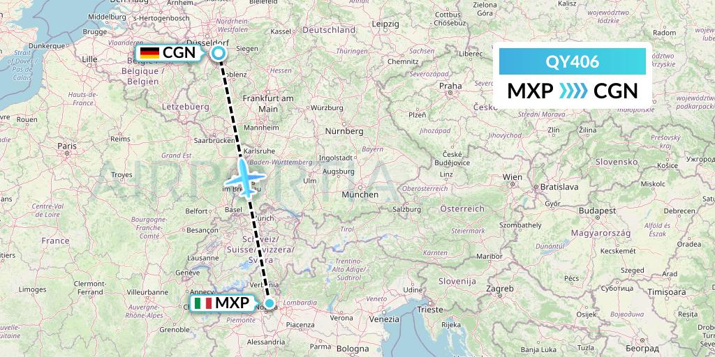 QY406 European Air Transport Flight Map: Milan to Cologne