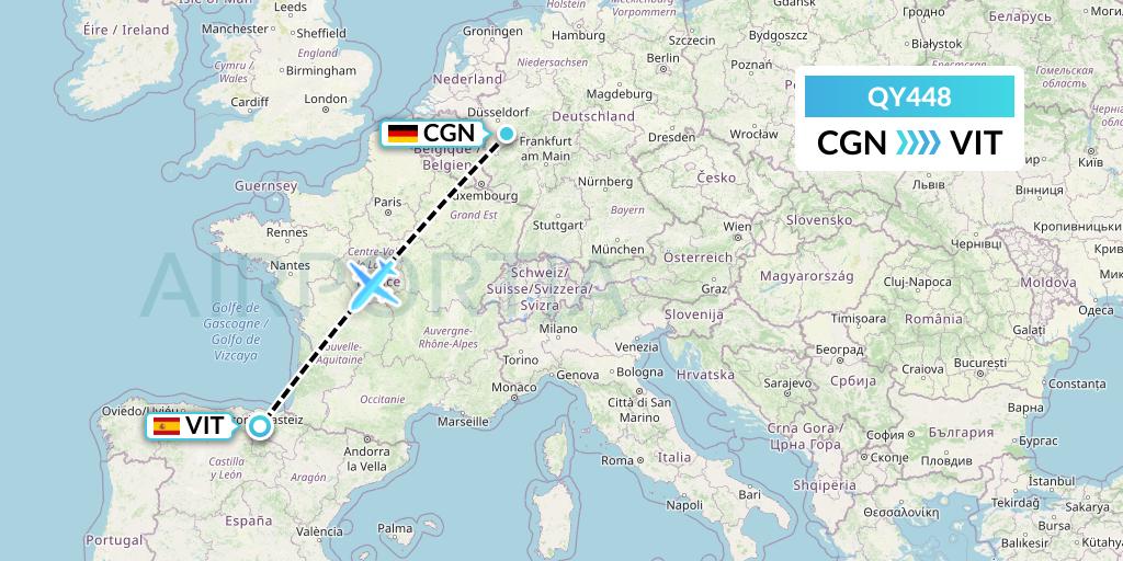 QY448 European Air Transport Flight Map: Cologne to Vitoria