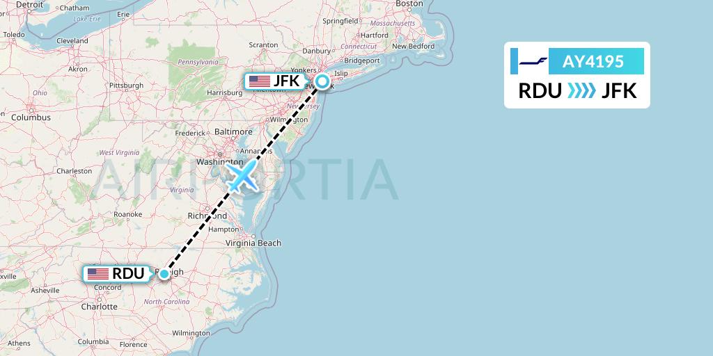 AY4195 Finnair Flight Map: Raleigh-Durham to New York