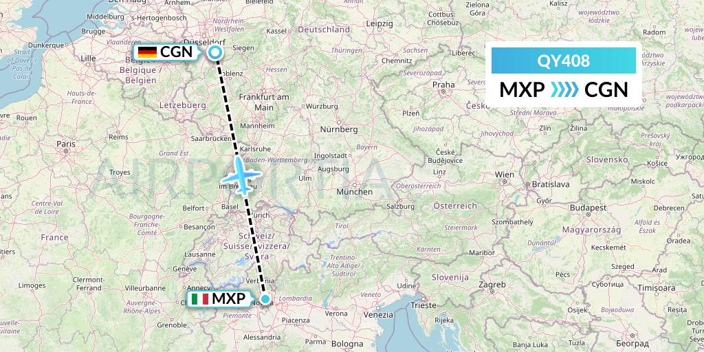 QY408 European Air Transport Flight Map: Milan to Cologne