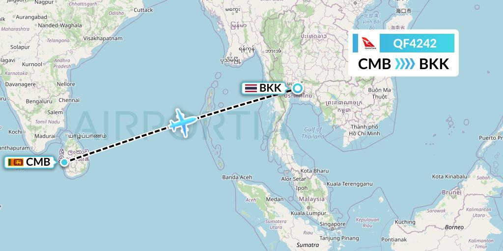 QF4242 Qantas Flight Map: Colombo to Bangkok