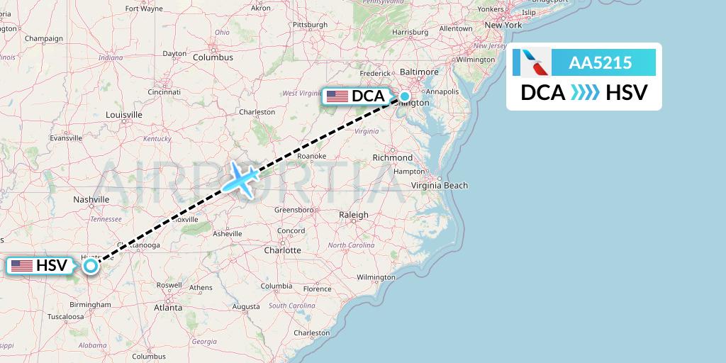 AA5215 American Airlines Flight Map: Washington to Huntsville
