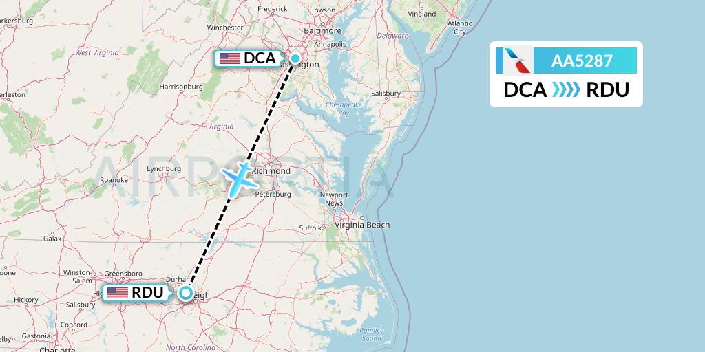 AA5287 American Airlines Flight Map: Washington to Raleigh-Durham