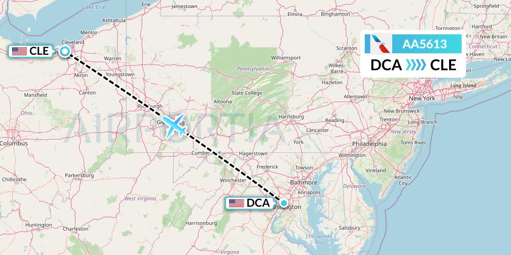 AA5613 American Airlines Flight Map: Washington to Cleveland