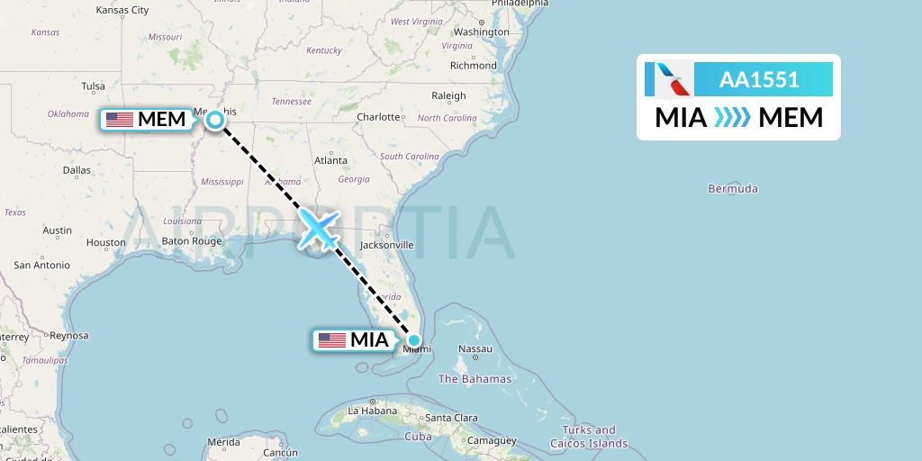 AA1551 American Airlines Flight Map: Miami to Memphis