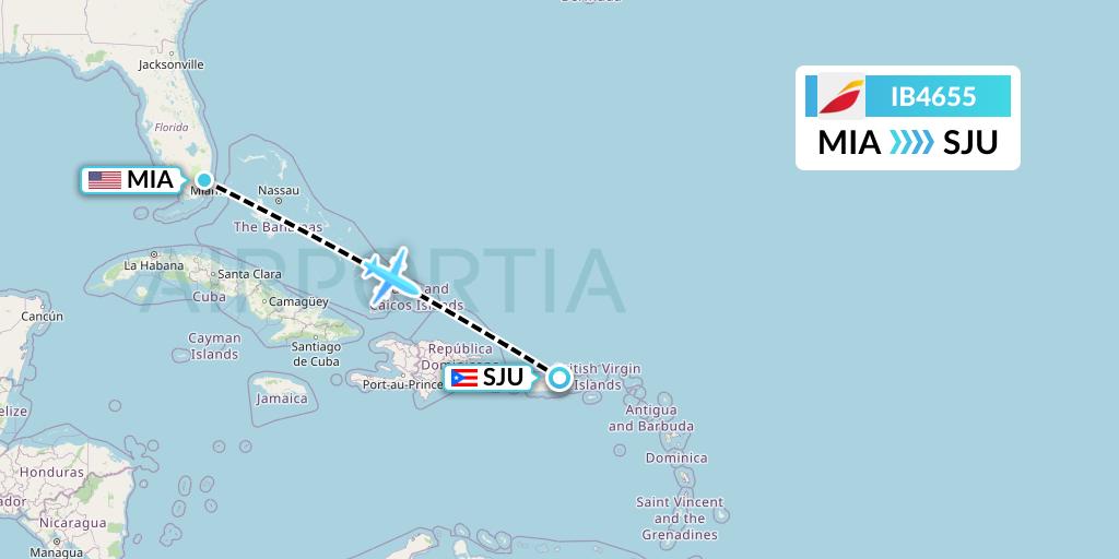 IB4655 Iberia Flight Map: Miami to San Juan