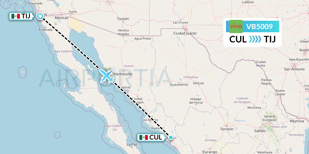 VB5009 VivaAerobus Flight Map: Culiacan to Tijuana