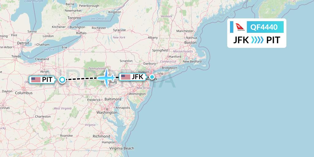 QF4440 Qantas Flight Map: New York to Pittsburgh