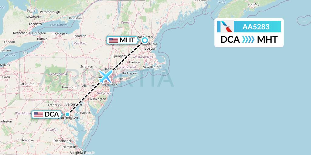 AA5283 American Airlines Flight Map: Washington to Manchester