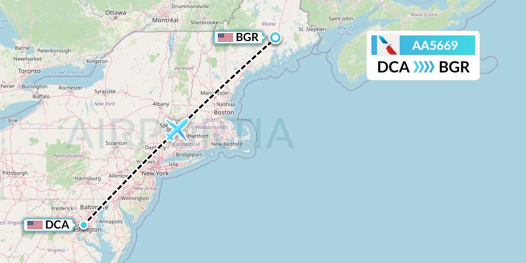AA5669 American Airlines Flight Map: Washington to Bangor