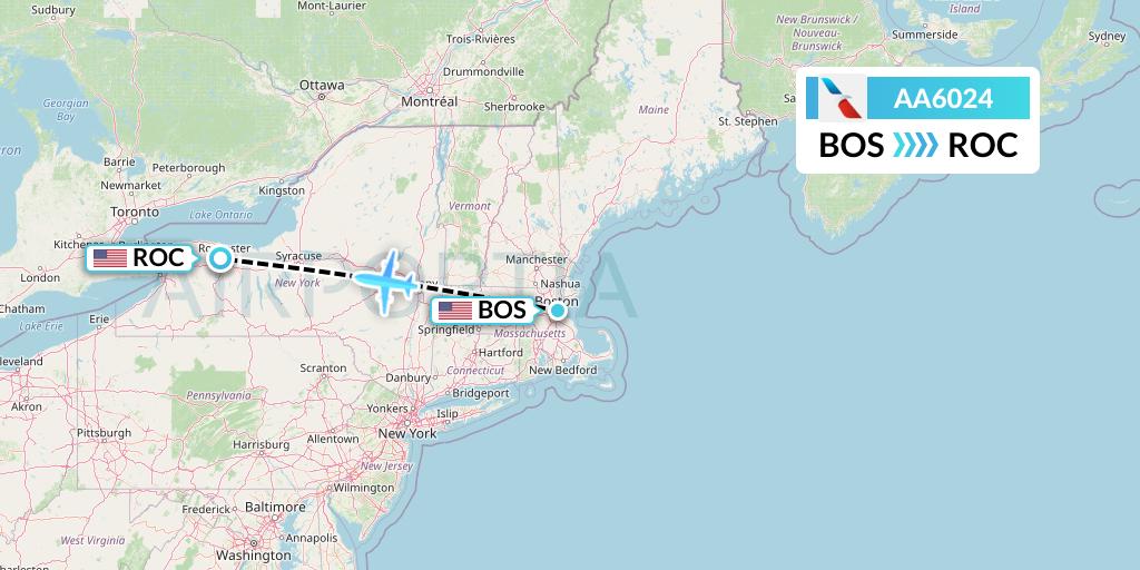 AA6024 American Airlines Flight Map: Boston to Rochester