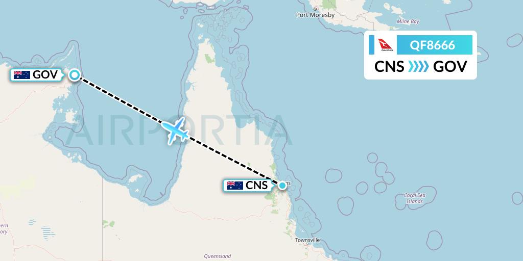 QF8666 Qantas Flight Map: Cairns to Gove