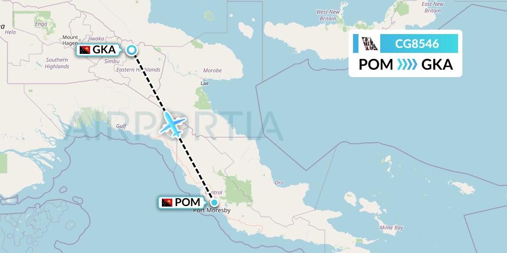 CG8546 Airlines PNG Flight Map: Port Moresby to Goronka