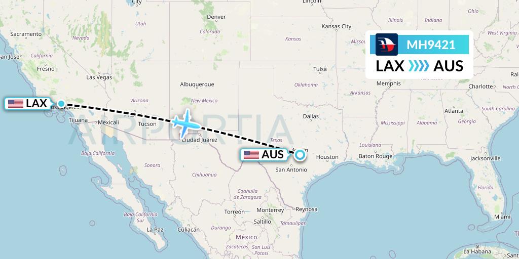 MH9421 Malaysia Airlines Flight Map: Los Angeles to Austin