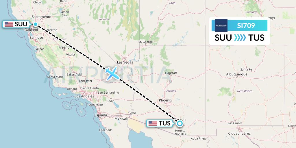 SI709 Blue Islands Flight Map: Fairfield to Tucson