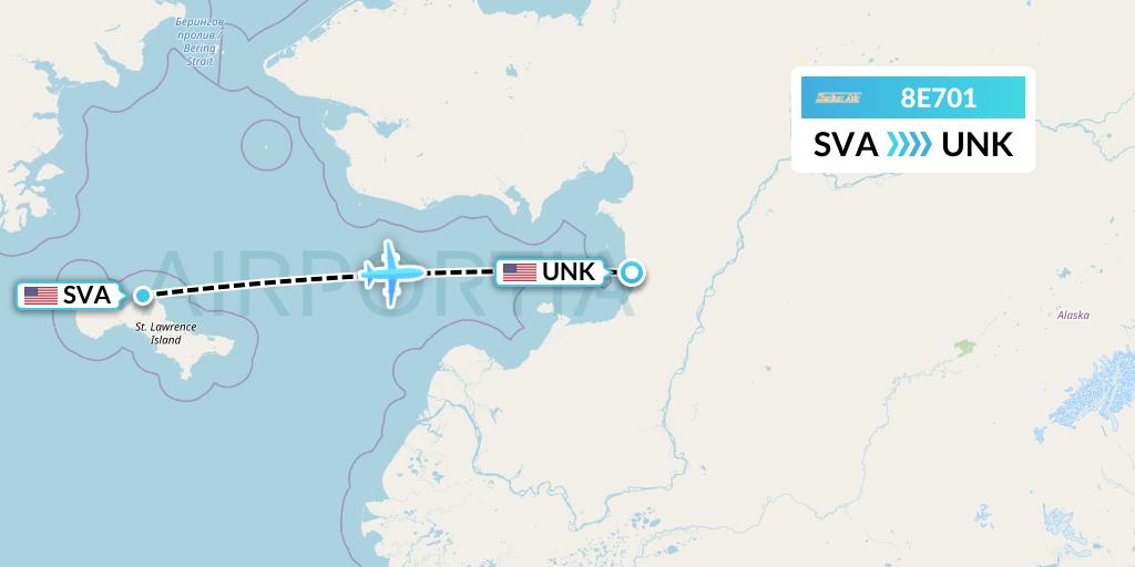 8E701 Bering Air Flight Map: Savoonga to Unalakleet