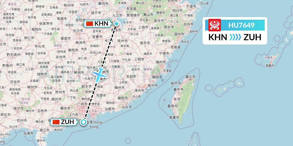 HU7649 Hainan Airlines Flight Map: Nanchang to Zhuhai