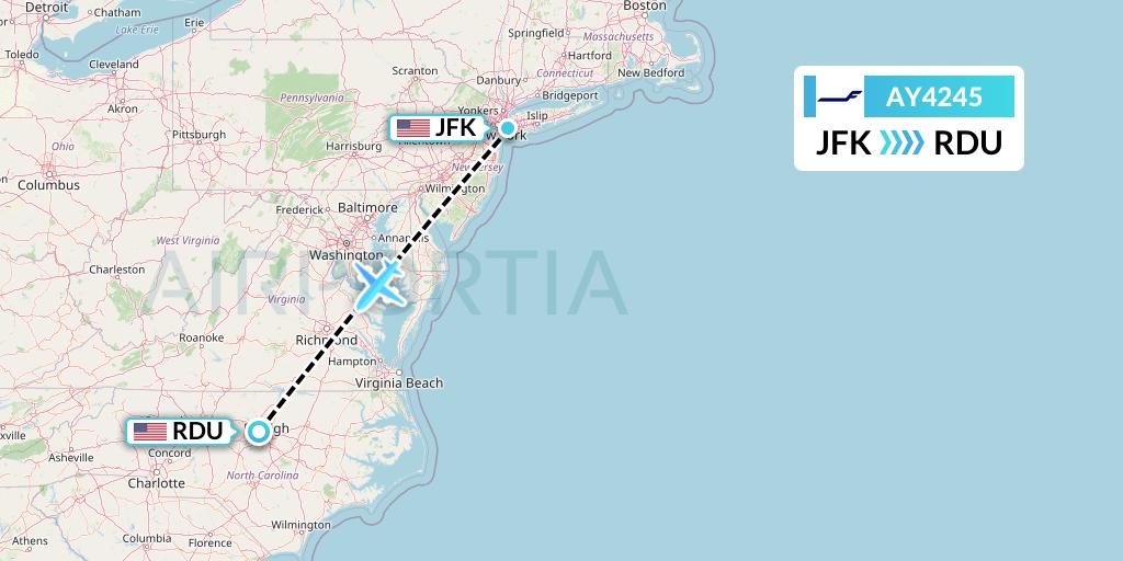 AY4245 Finnair Flight Map: New York to Raleigh-Durham