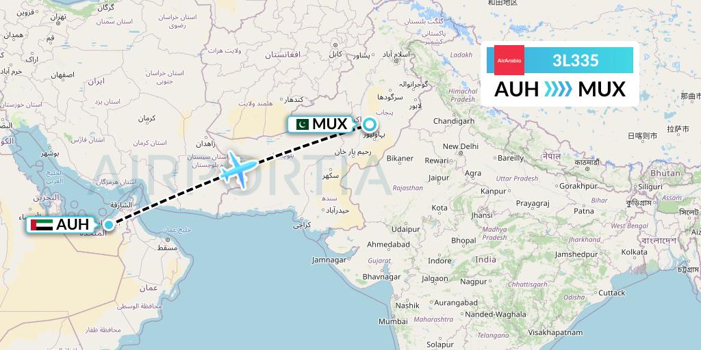 3L335 Air Arabia Abu Dhabi Flight Map: Abu Dhabi to Multan