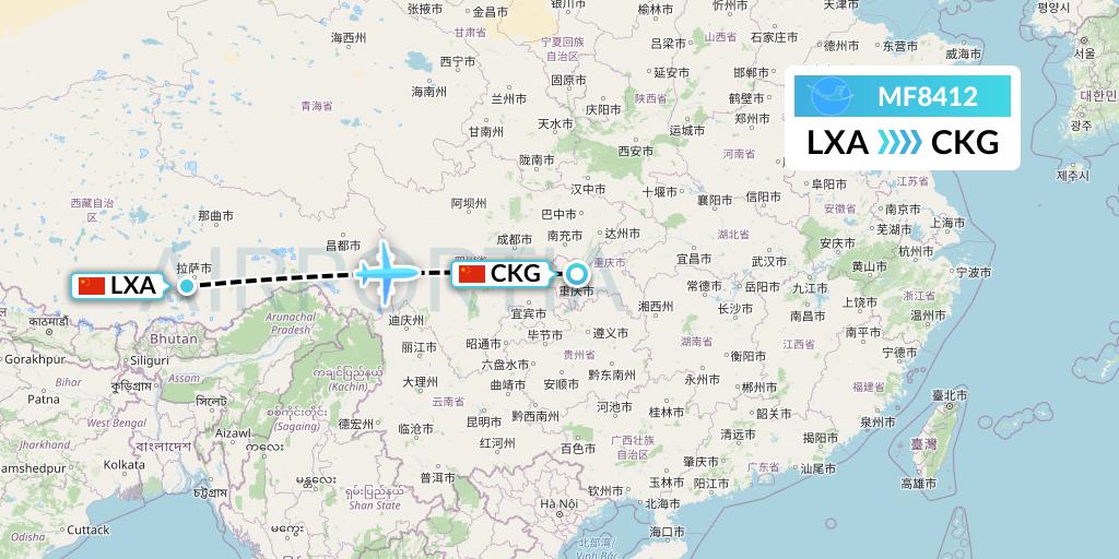 MF8412 Xiamen Airlines Flight Map: Lhasa to Chongqing