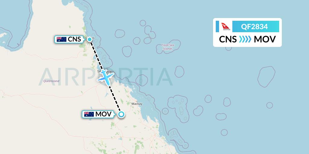 QF2834 Qantas Flight Map: Cairns to Moranbah