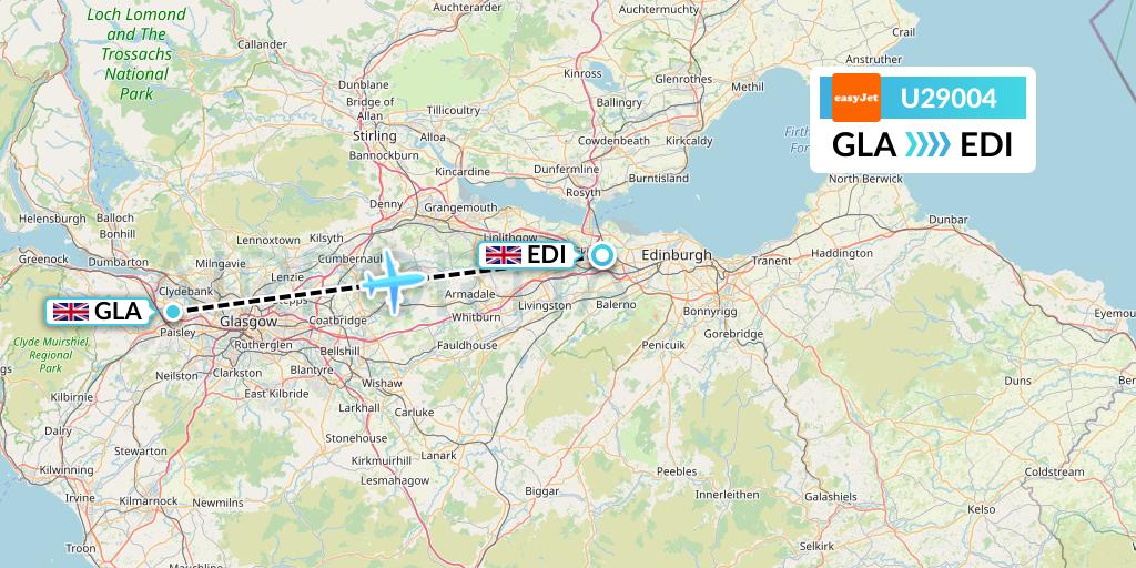 U29004 EasyJet Flight Map: Glasgow to Edinburgh