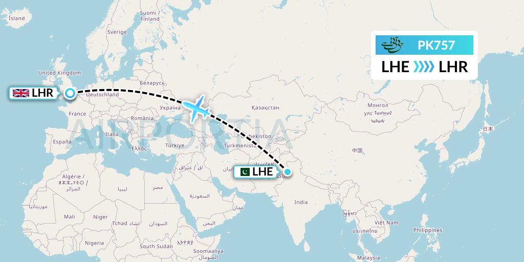 PK757 Pakistan International Airlines Flight Map: Lahore to London
