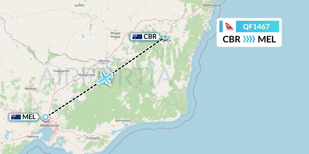 QF1467 Qantas Flight Map: Canberra to Melbourne