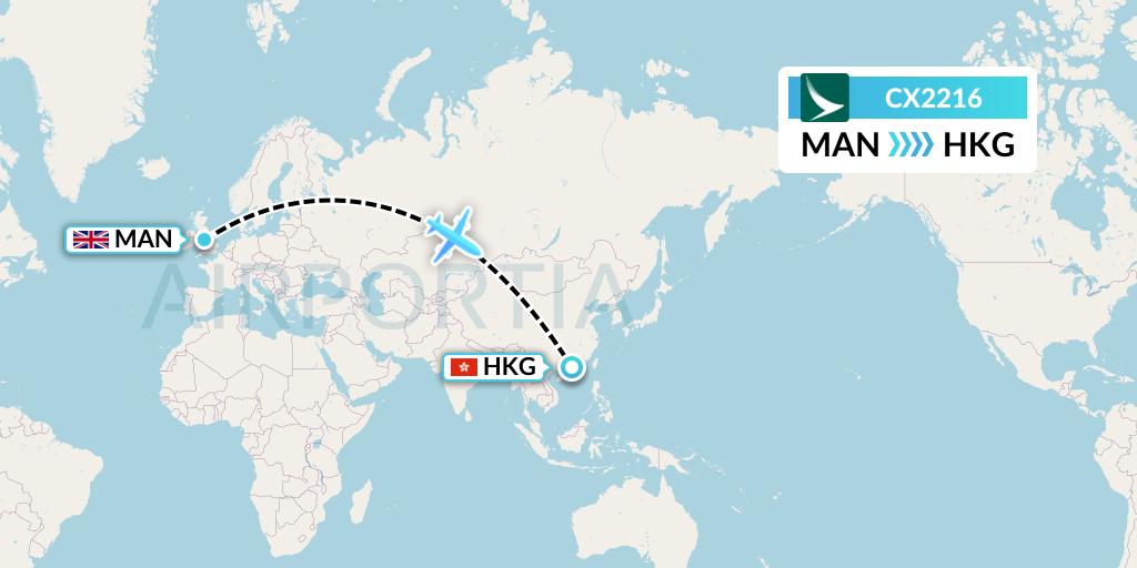 CX2216 Cathay Pacific Flight Map: Manchester to Hong Kong