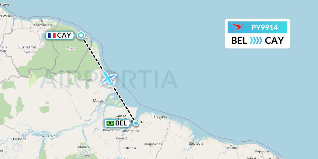 PY9914 Surinam Airways Flight Map: Belem to Cayenne