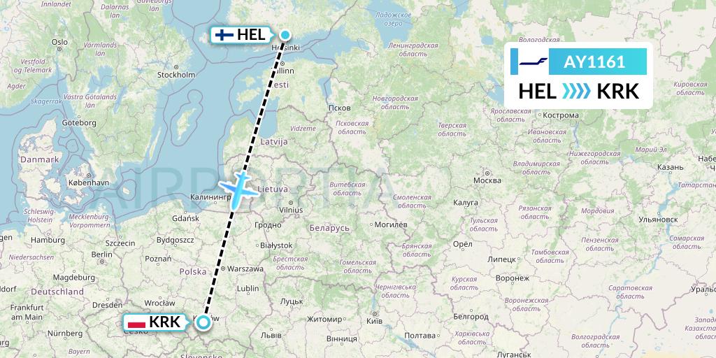 AY1161 Finnair Flight Map: Helsinki to Krakow
