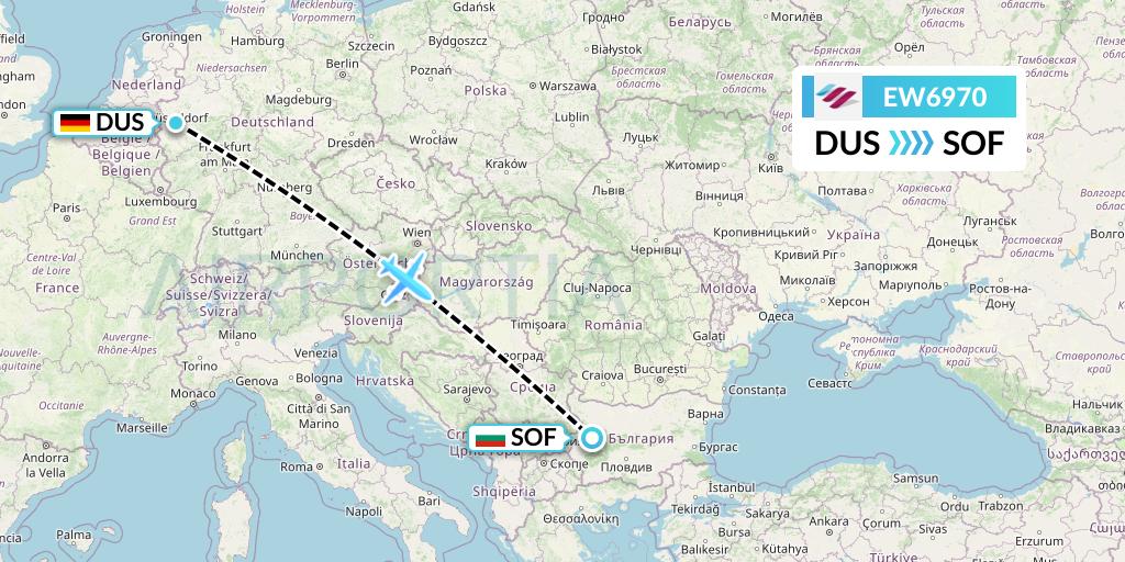 EW6970 Eurowings Flight Map: Dusseldorf to Sofia