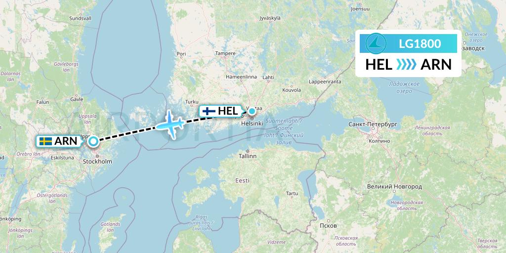 LG1800 Luxair Flight Map: Helsinki to Stockholm