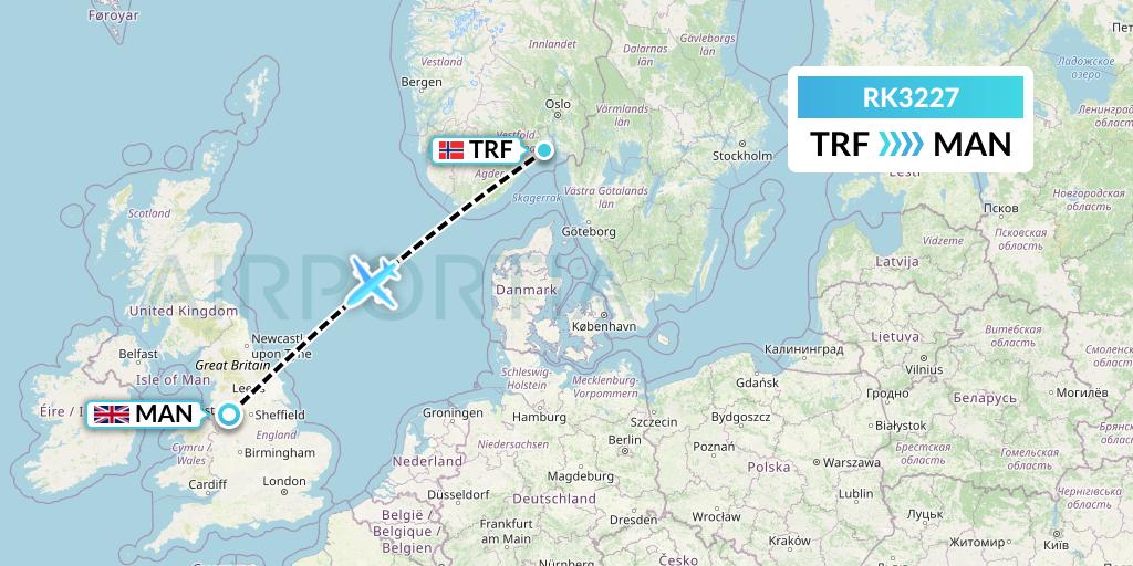 RK3227 Ryanair UK Flight Map: Oslo to Manchester