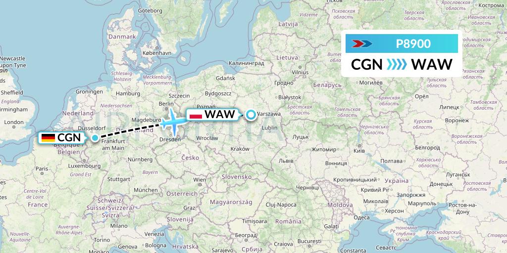 P8900 Sprint Air Flight Map: Cologne to Warsaw