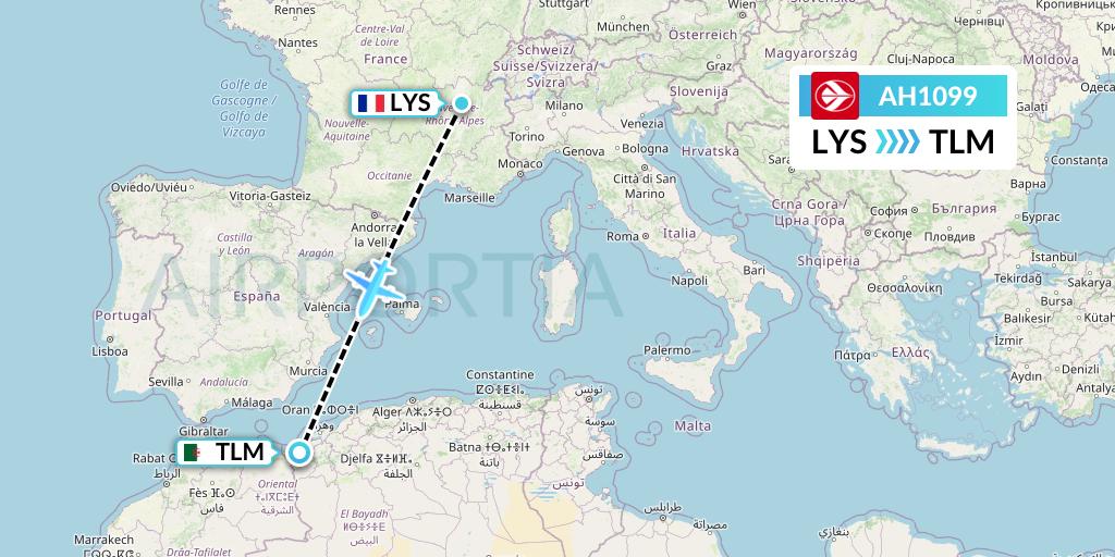 AH1099 Air Algerie Flight Map: Lyon to Tlemcen