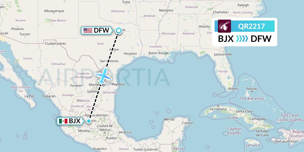 QR2217 Qatar Airways Flight Map: Silao to Dallas
