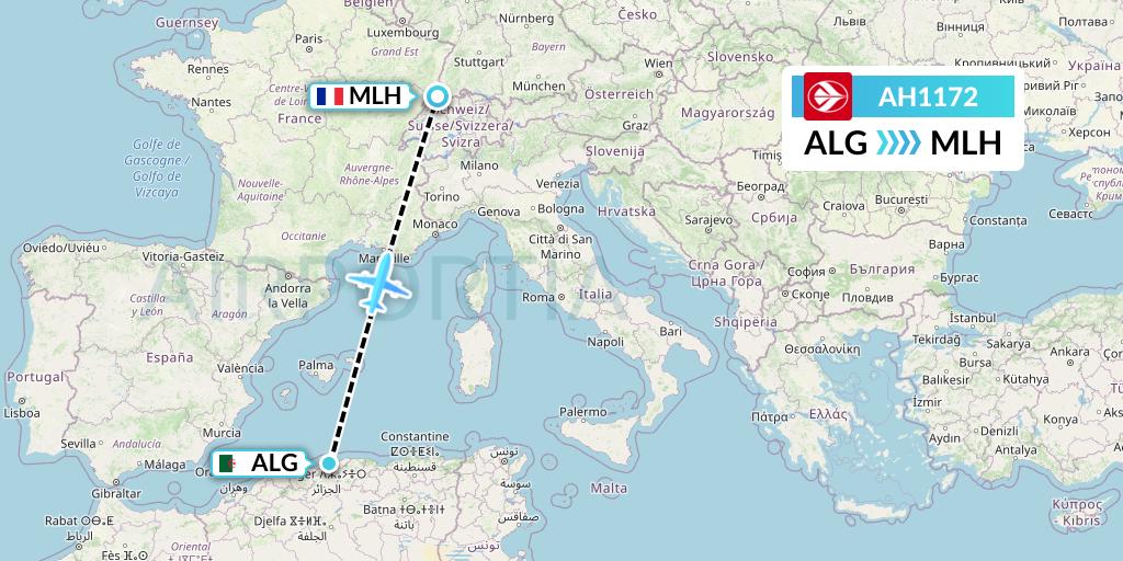 AH1172 Air Algerie Flight Map: Algiers to Basel Mulhouse Freiburg
