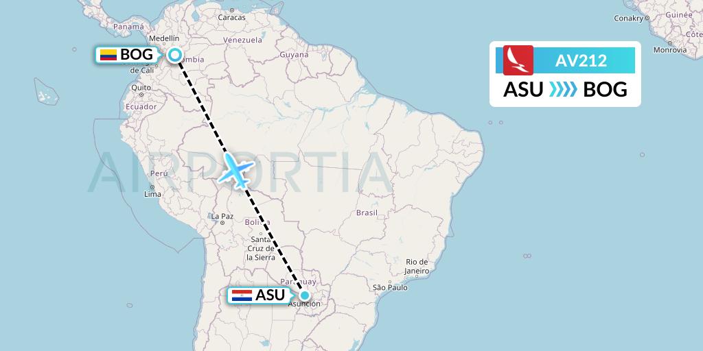 AV212 Avianca Flight Map: Asuncion to Bogota