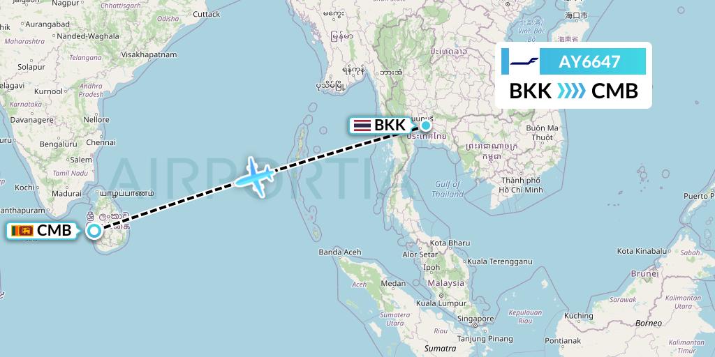 AY6647 Finnair Flight Map: Bangkok to Colombo