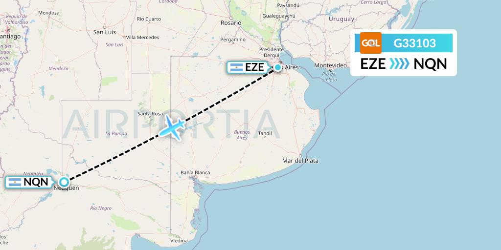 G33103 GOL Transportes Aeros Flight Map: Buenos Aires to Neuquen