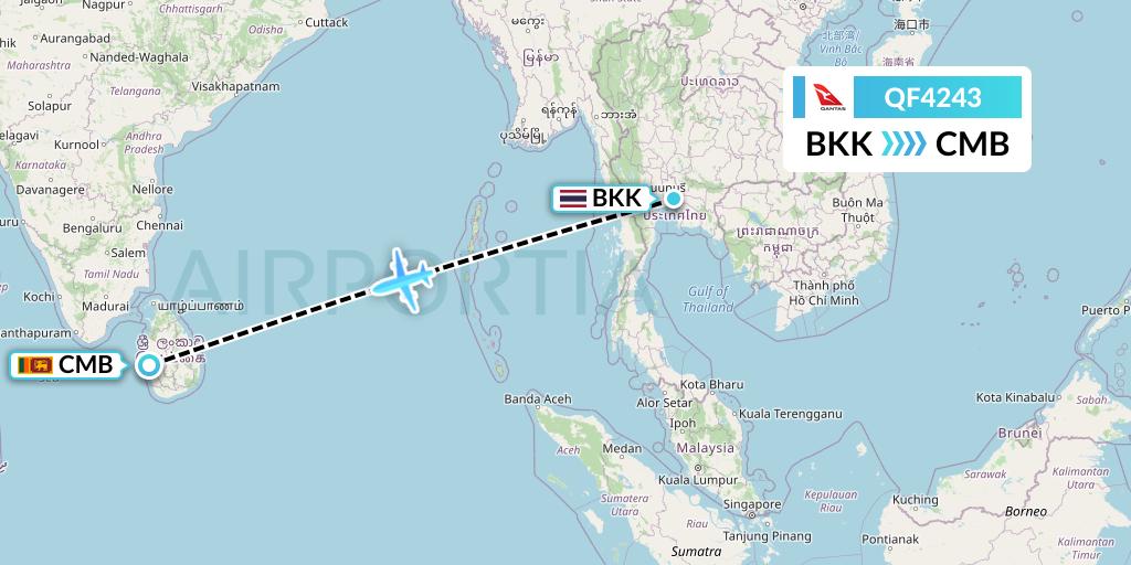QF4243 Qantas Flight Map: Bangkok to Colombo