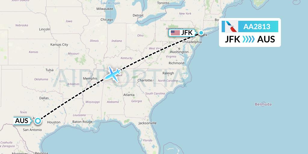 AA2813 American Airlines Flight Map: New York to Austin