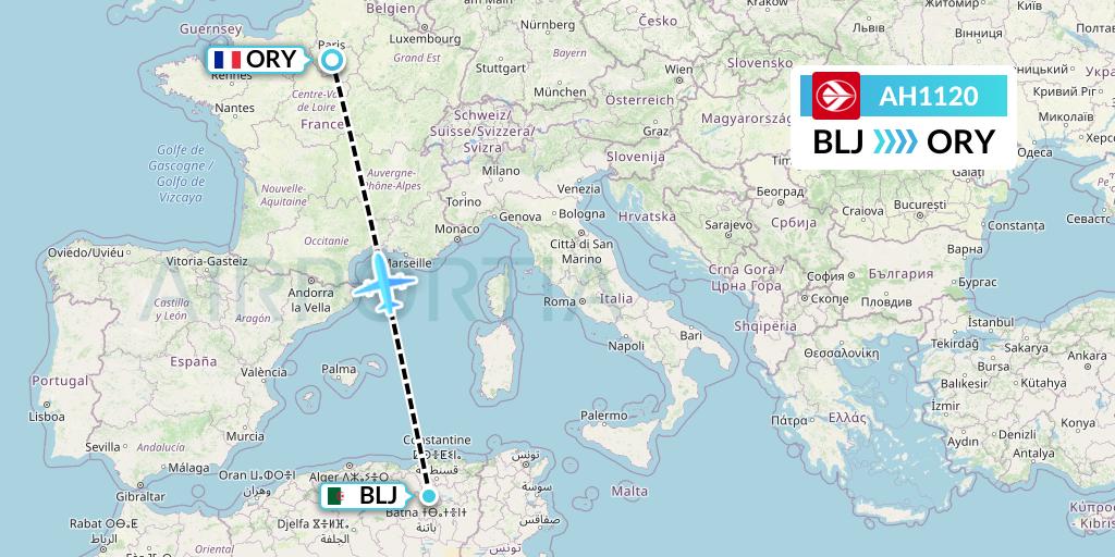 AH1120 Air Algerie Flight Map: Batna to Paris