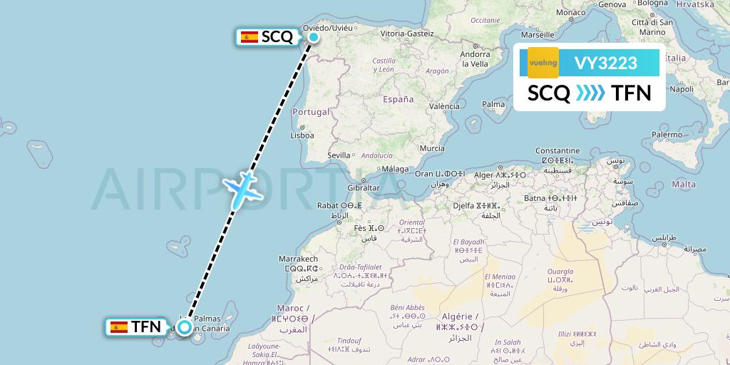 VY3223 Vueling Flight Map: Santiago to Tenerife