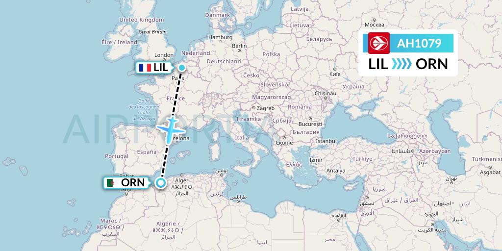 AH1079 Air Algerie Flight Map: Lille to Oran