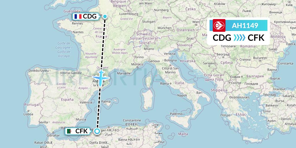 AH1149 Air Algerie Flight Map: Paris to Chlef