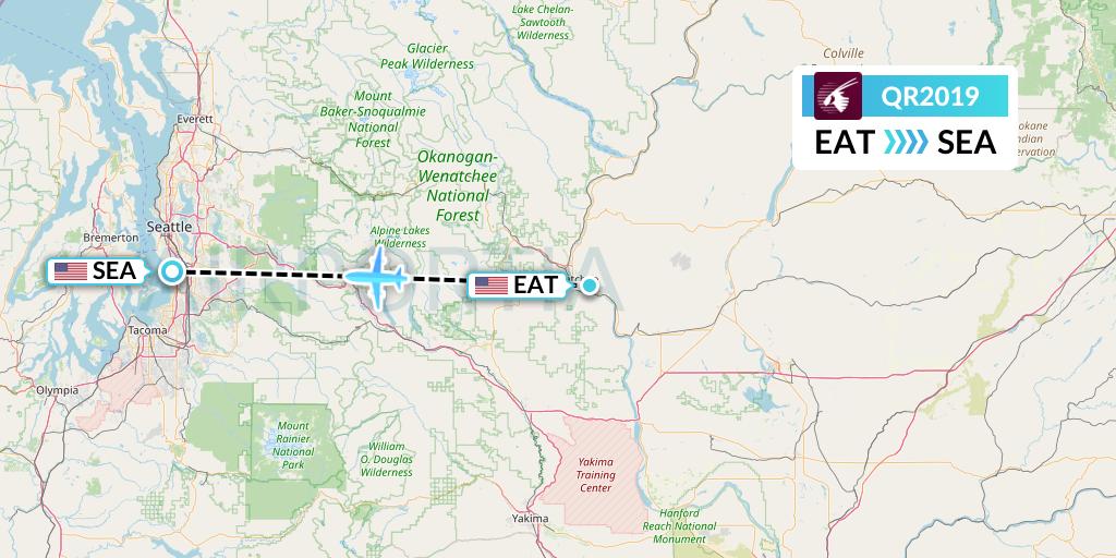 QR2019 Qatar Airways Flight Map: Wenatchee to Seattle